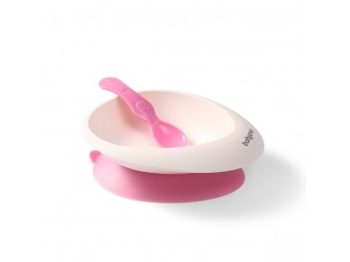 Baby suction bowl with spoon, pink, 1077/02